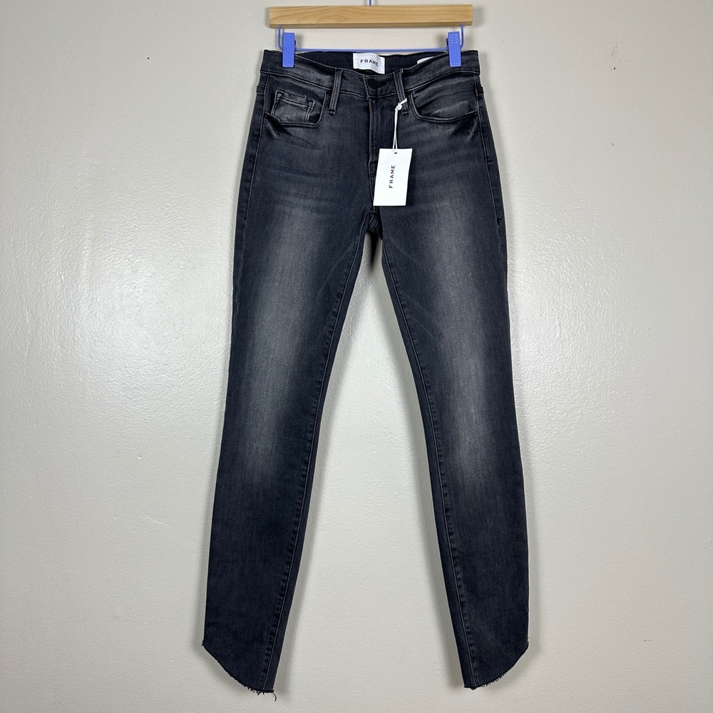 FRAME Womens 24 Le Skinny de Jeanne Jeans Gray Mid-Rise Raw Hem Quiet Luxury NEW